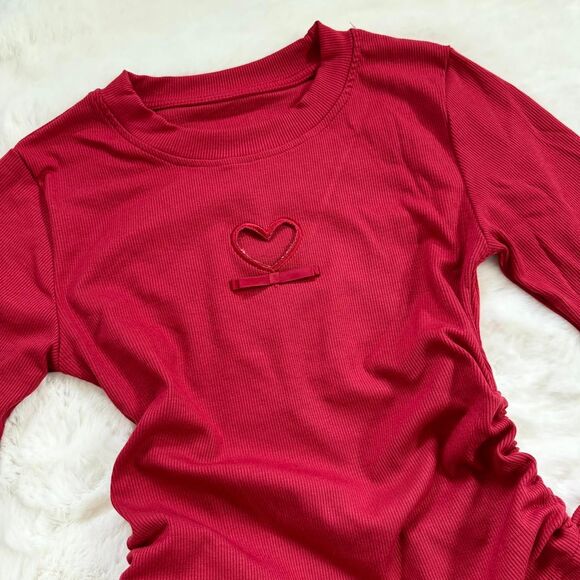 Dazy Red long sleeve top with heart cutout and ruching - Picture 3 of 3